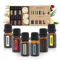 GREENSLEEVES Top 6 Essential Oil Set, 100% Pure Aromatherapy Essential Oil Gift Set with Jasmine, Frankincense, Lemon, Rose, Vetiver, Sandalwood for Aroma Diffuser Humidifier 10ml
