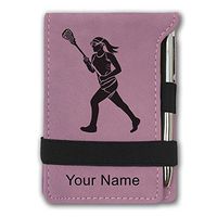 Mini Notepad, Lacrosse Player Woman, Personalized Engraving Included (Pink)