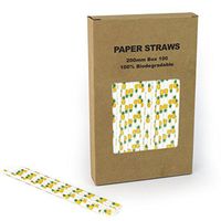 Yellow Pineapple Paper Straws Bulk, Kids Cute Fruit Paper Drinking Straws for Wedding 1st Birthday Party Holiday Luau Beach Bachelorette, Cake Pop Sticks (Pineapple, 100)