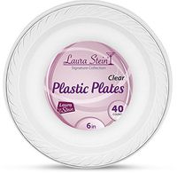 [120 Count -6 Inch Plates] Laura Stein Premium Heavy Weight Crystal Clear Disposable Plastic Dessert Size Plate, Great For Wedding, Event, Parties, Catering, Buffets, 3 Packs