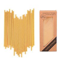 125 PCS Gold Paper Straws Biodegradable Metallic Drinking Decoration Eco Friendly Disposable - Boxed 5 Individual Packs of 25 Units