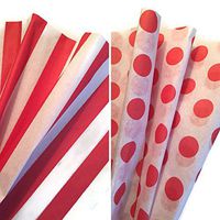 Red & White Printed Tissue Paper Bundle for Gift Wrapping, 24 Sheets, Red Stripe/Polka Dot
