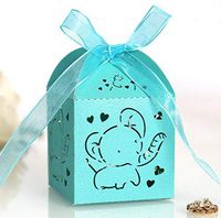 50pcs Hollow Out Elephant Pattern Candy Boxes Gift Bags Baby Shower Wedding Favors (Tiffany Blue)