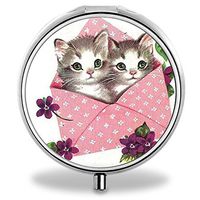 Cat Pill Case, Round Stainless Drug Organizer Container Medicine Cover for Pocket Daily&Weekly