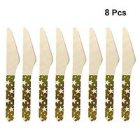 Amosfun 8 Pcs Disposable Wooden Knives Pentagram Hot Stamping Food Fruit Serving Knives Tableware Fork Cutlery For Wedding Birthday Party
