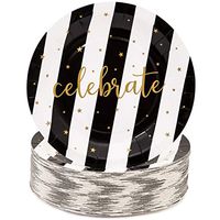 Juvale Black and Gold Celebrate Paper Party Plates (80 Count) 9 Inches