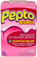 Pepto Bismol Tablets, Pink Bismuth Subsalicylate Chewable Tabs, 48 Pack