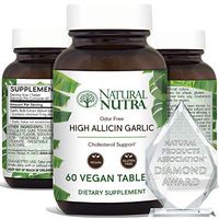 Natural Nutra High Allicin Garlic Supplement, Garlic Pills for High Blood Pressure, Cholesterol and Immune Support, Enteric Coated with Natural Vanilla, Odorless Extract, 500mg, 60 Vegan Tablets