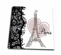 3dRose db_162268_1 Paris Eiffel Tower with Heart and Black Lace Drawing Book, 8" x 8"