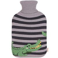 HomeTop Large 2 Liter Soft Cute Crocodile Hot Water Bottle Knit Cover - ONLY Cover (2 L) (Black/Gray)