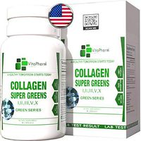 Multi Collagen SUPERGREENS by VitaPharm Nutrition | Types I, II, III, V & X Peptides with Bio-Availability Enhancer | Blend for Anti-Aging, Hair, Skin, Nails and Joints | 90 Capsules