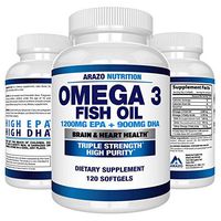 Omega 3 Fish Oil 2250mg - High EPA 1200MG + DHA 900MG Triple Strength Burpless Capsules - Arazo Nutrition (120 Count)