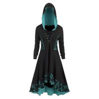 Womens Gothic Punk Asymmetric Hem Long Sleeve Loose Hoodies Dress Cloak Costumes Vintage High Low Sweatshirts Tunic Tops (Blue -Lace Up Dress, 3XL)