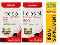 Feosol Ferrous Sulfate Iron, 120 Count (Pack of 2) High Potency Iron Supplement