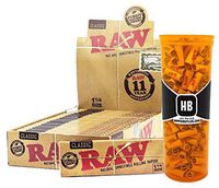189 RAW Pre-Rolled Tips, RAW Natural Unrefined 1 ¼ (Full Box) with Hippie Butler Pop Top Storage Container- 3 Item Bundle
