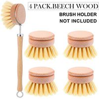 4 Pieces Replacement Brush Head Replacement Brush Refill Beechwood Kitchen Brush Head Classic Hand Dish Washing Brush for Kitchen Room Cleaning Supplies(Brush Hold Not Included)