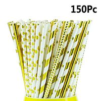 Yexpress 150 Pack Biodegradable Paper Straws for Birthdays, Weddings, Baby Showers, Celebrations and Parties, Gold, White