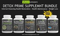 Detox Prime Supplement Bundle 1 - Chlorella, Super Liver Cleanse, Turmeric with Bioperine, Colon Cleanse, VTOX Daily Cleanse