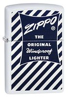 Zippo Blue White Original Logo Pocket Lighter, White Matte