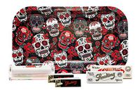 Smoking #8 White Single Wide Rolling Paper, White 1 1/4 Rolling Paper, Deluxe Tips (2 Packs), Smoking Brand Acrylic Roller, with Rolling Paper Depot Rolling Tray (Skulls) - 6 Item Bundle