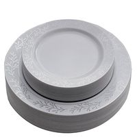 Premium 60 Pack Combo Disposable Plastic Plates | Includes 30 10.25" Dinner Plates & 30 7.5" Salad Plates With an Elegant Silver Leaf Design & a Real China Finish