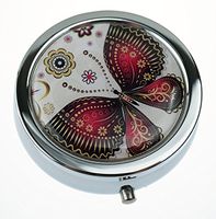 MaXing Purple Vintage Butterflies and Flowers Custom Personalized Silver Round Pill Case Box Decorative Metal Medicine Container Case