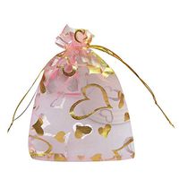 Tovip 100PCS 3.5x4.5'' (9x12cm) Organza Bags Jewelry Wedding Favors Party Pattern Printed Drawable Packaging Display & Gift Pouches (Pink Heart)