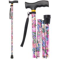 Folding Walking Cane, LIXIANG, 5-Level Height Adjustable Walking Stick for Men & Women with Comfortable Plastic T-Handle Portable Walking Stick, Rosy Floral Printing