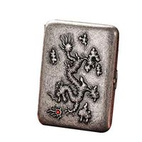 QIAOQ Men's Cigarette Case Retro Metal Copper Ancient Silver Portable 16 Sticks Ordinary Cigarette Boxes,color3,16sticks