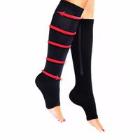 Open Toe Knee Length Zipper Up Compression Hosiery Calf Leg Support Stocking