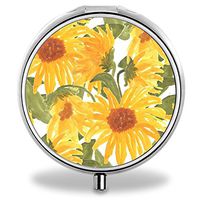 Compact 3 Compartment Medicine Case, IMLONE Customized Sunflower Paining Pill Organizer Metal Pill Box Pill Container for Purse, Travelling and Daily Needs