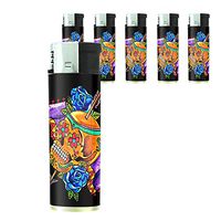 Butane Refillable Electronic Lighter Set of 5 Pieces Skull-091