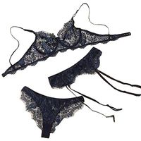 Lingerie for Sex Women Lace Lingerie Front Closure Babydoll V Neck Chemise Navy