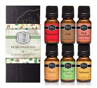 Picnic Set of 6 Fragrance Oils - Premium Grade Scented Oil - 10ml - Pink Lemonade, Ambrosia, Watermelon, Cola, Peach, Fresh Cut Grass