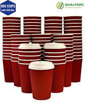 Eco-Friendly |12 Oz Red Ripple Coffee Cups with Lids | Disposable Insulated To Go Paper Cups for hot beverages | 100 Cups + 100 fitting Lids