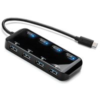 DukeIo 4 Port USB C Hub with Individual LED Power Switches, 4 USB 3.0 Ports Ultra Slim Portable Data Hub with 0.5 ft Extended Cable for MacBook, Mac Pro/Mini, iMac, XPS, Surf(USB Type C Hub/Black)