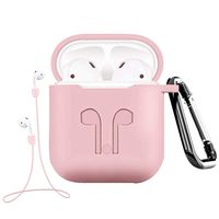 WensLTD Hotsale for Apple AirPods Silicone Cover Skin Case w/Carabiner+Anti-Lost Earphone Strap (Pink)