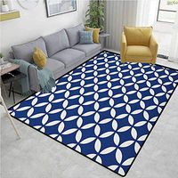 YucouHome Navy Polka Dot Area Rug Non Slip Pad, Vintage Circles with Overlapping Rounds Oval Figures Old Fashion Graphic Art, Fashionable High Class Living Bedroom Rugs(8'x 10') Royal Blue White