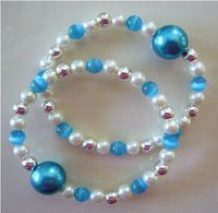 Queasy Beads® ~ Two (2) Authentic Stylish Motion Sickness Acupressure Bracelets in Brilliant Blue ~ Genuine, High Quality Turquoise Blue Cat's Eye, White & Sterling Silver Beads for Nausea Relief