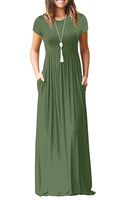 AUSELILY Women Short Sleeve Loose Plain Casual Long Maxi Dresses with Pockets (S, Army Green)