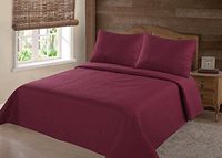 unbrand New 2/3PC NENA Bed Bedspread Quilt Set Coverlet Solid Stippling STITCHE Modern/Full -Burgundy