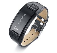 VNOX Medical Alzheimer's Bracelet Wide Genuine Leather Stainless Steel ID Tag Adjustable Wristband for Men
