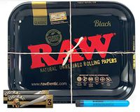 RAW Black Large Rolling Tray, Zig Zag King Size Pre Rolled Cones (2 Packs), with Hippie Butler XL KewlTube - 4 Item Bundle