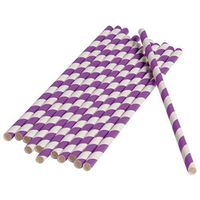 U.S. Toy Dozen Purple Striped Vintage Style Nostalgic Sturdy Paper Drinking Straws - 7.5"