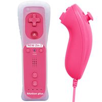 Wii U Remote Controller, Built in Motion Plus Remote and Nunchuk Controller with Silicon Case and Wrist Strap for Nintendo Wii and Wii U (Pink)