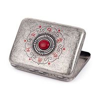 Red Coral Inlay Buddha Eye Brass Metal Cigarette Case Holder for 16 Regular Cigarettes