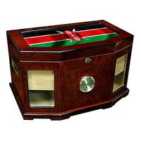 Large Premium Desktop Humidor - Glass Top - Flag of Kenya (Kenyan) - Waves Design - 300 Cigar Capacity - Cedar Lined with Two humidifiers & Large Front Mounted Hygrometer.