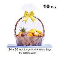 LazyMe Clear Basket Cellophane Bags Shrink Wrap Bags for Gift and Easter Basket, 24 x 30 inch (10 pcs)