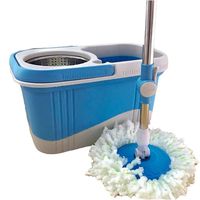 SHPING Mops Rotating mop bucket set, 360 degree free rotation, wet and dry, no need to wash hands, stainless steel telescopic rod, double drive, suitable for kitchen floor cleaning (Color : Blue)