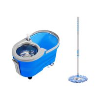 XSJJ Spin Mop Spin Mop, Microfiber 360° Magic Spin Mop Bucket System with Removable Rotating Wheel and All Stainless Steel Mop Bar Folding Handle 360° Spin floor Mop & Bucket Set (Color : Blue)